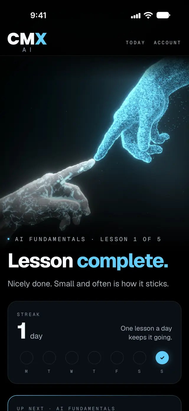 Lesson complete screen with a daily streak